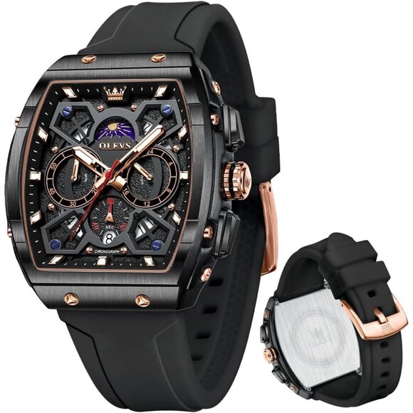 Mens Watches Stylish Chronograph Waterproof Luminous Silicon Strap Multifunction